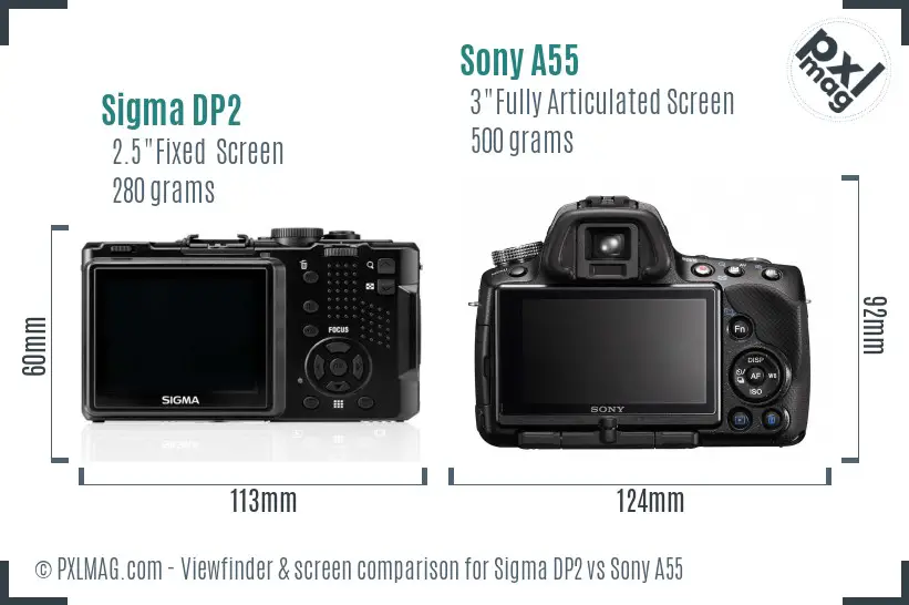 Sigma DP2 vs Sony A55 Screen and Viewfinder comparison