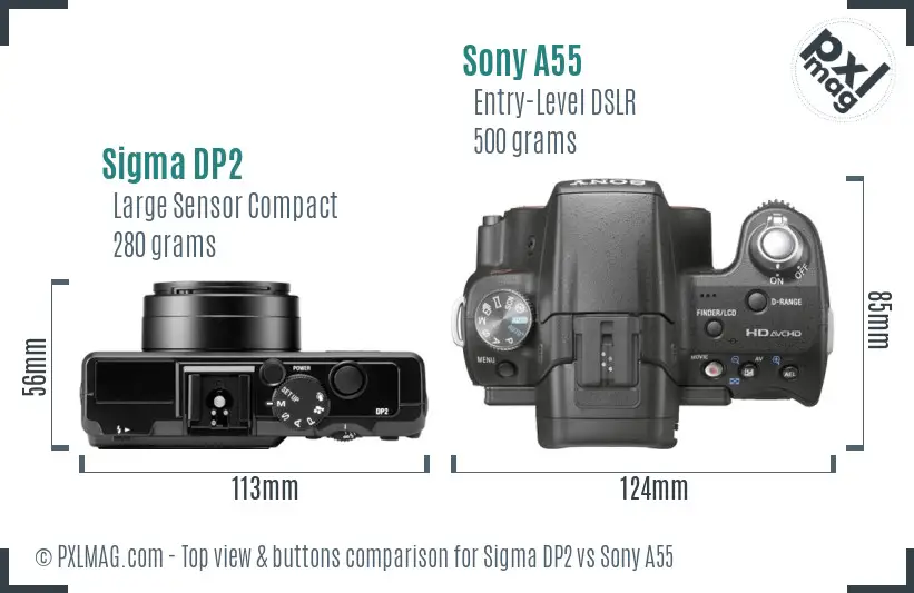 Sigma DP2 vs Sony A55 top view buttons comparison