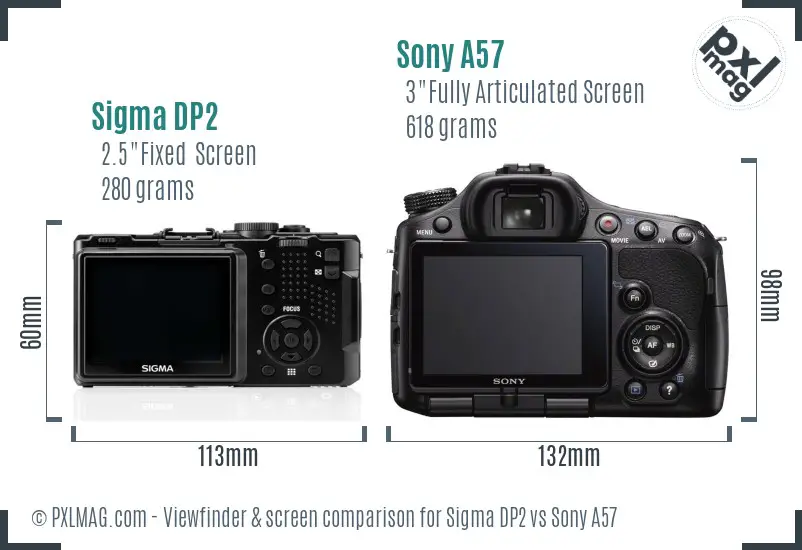 Sigma DP2 vs Sony A57 Screen and Viewfinder comparison