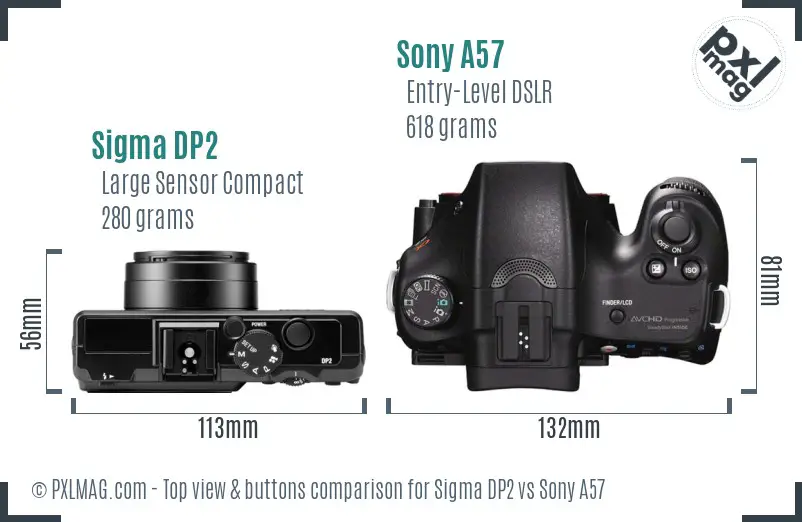 Sigma DP2 vs Sony A57 top view buttons comparison