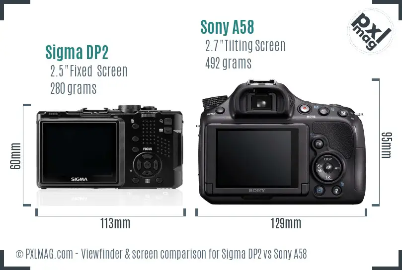 Sigma DP2 vs Sony A58 Screen and Viewfinder comparison