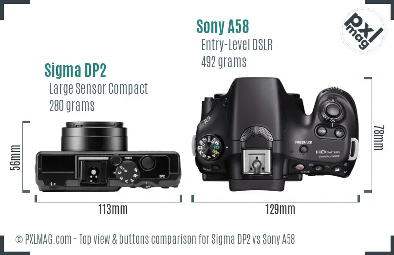 Sigma DP2 vs Sony A58 top view buttons comparison