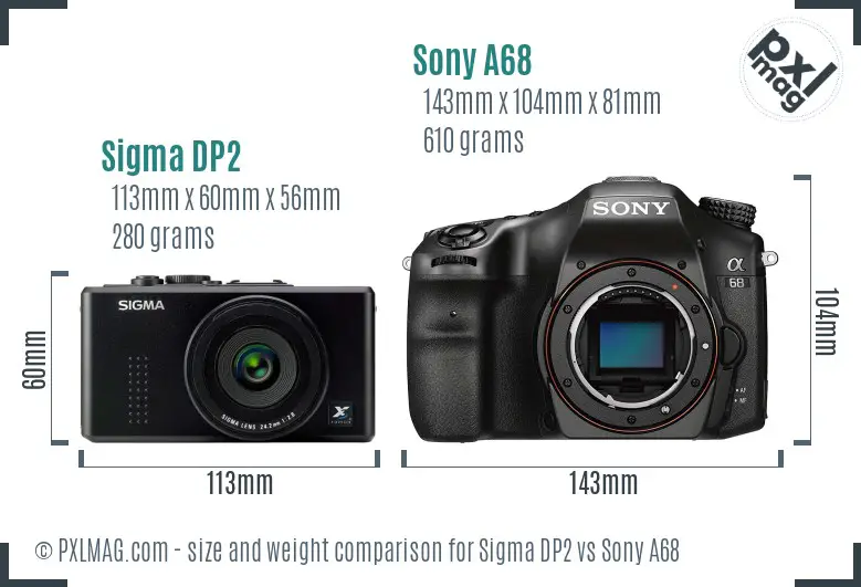 Sigma DP2 vs Sony A68 size comparison