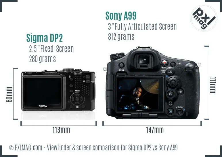 Sigma DP2 vs Sony A99 Screen and Viewfinder comparison