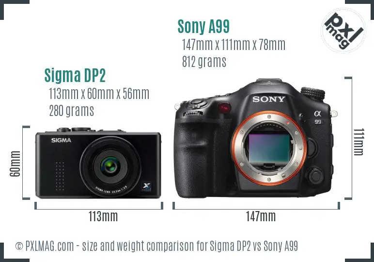 Sigma DP2 vs Sony A99 size comparison