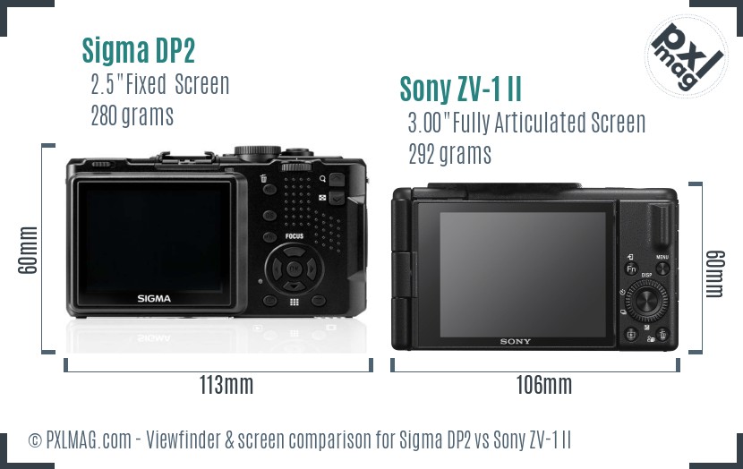 Sigma DP2 vs Sony ZV-1 II Screen and Viewfinder comparison