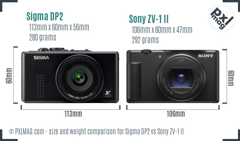 Sigma DP2 vs Sony ZV-1 II size comparison