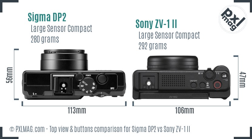 Sigma DP2 vs Sony ZV-1 II top view buttons comparison