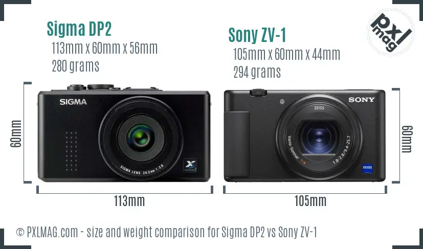 Sigma DP2 vs Sony ZV-1 size comparison