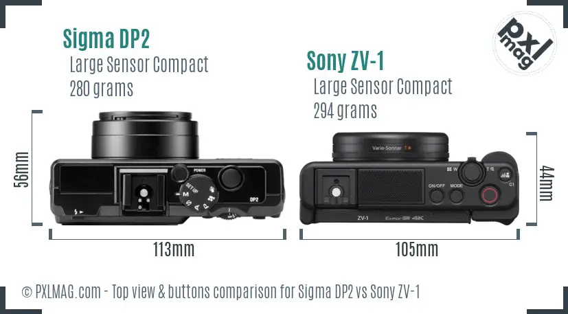 Sigma DP2 vs Sony ZV-1 top view buttons comparison