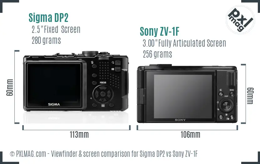 Sigma DP2 vs Sony ZV-1F Screen and Viewfinder comparison