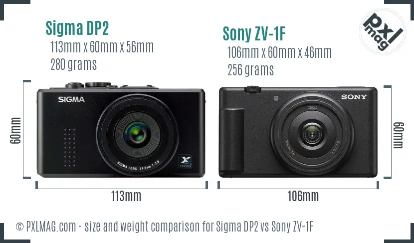 Sigma DP2 vs Sony ZV-1F size comparison