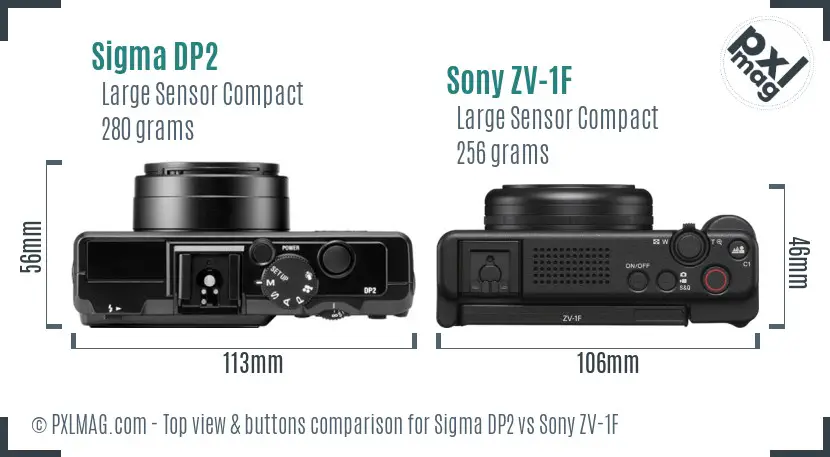 Sigma DP2 vs Sony ZV-1F top view buttons comparison