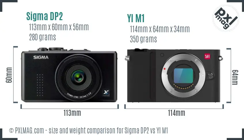 Sigma DP2 vs YI M1 size comparison