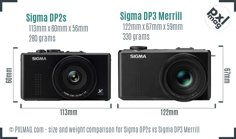 Sigma DP2s vs Sigma DP3 Merrill size comparison