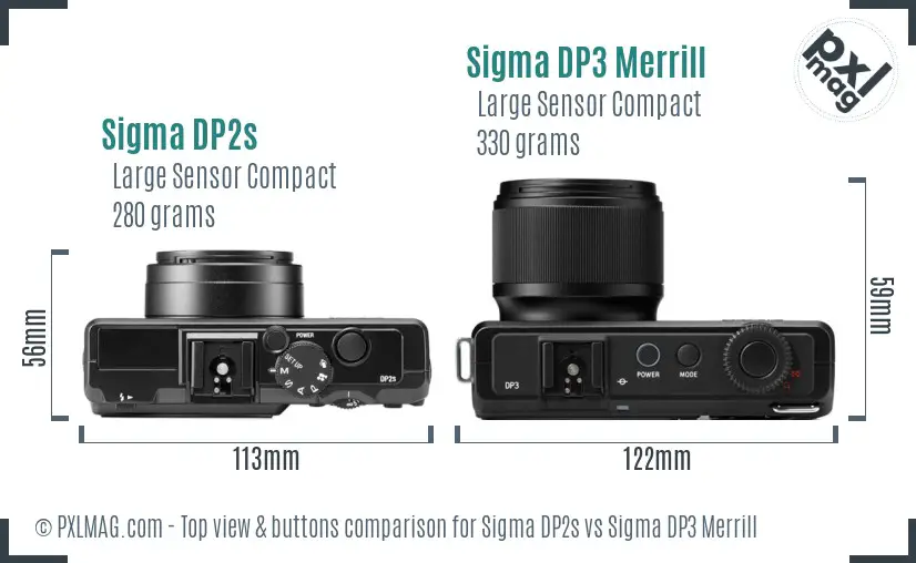 Sigma DP2s vs Sigma DP3 Merrill top view buttons comparison