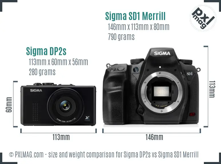 Sigma DP2s vs Sigma SD1 Merrill size comparison