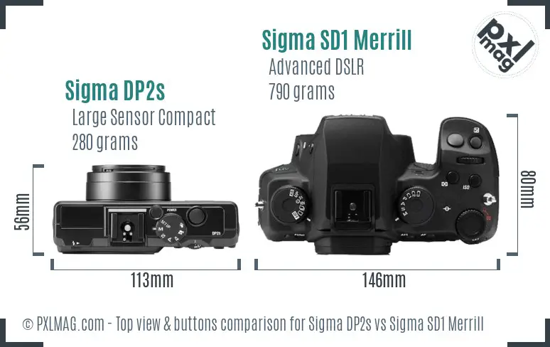Sigma DP2s vs Sigma SD1 Merrill top view buttons comparison