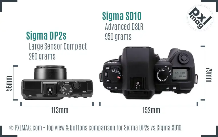 Sigma DP2s vs Sigma SD10 top view buttons comparison
