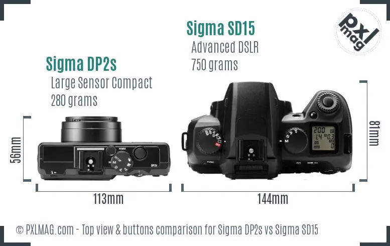 Sigma DP2s vs Sigma SD15 top view buttons comparison