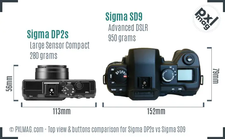 Sigma DP2s vs Sigma SD9 top view buttons comparison