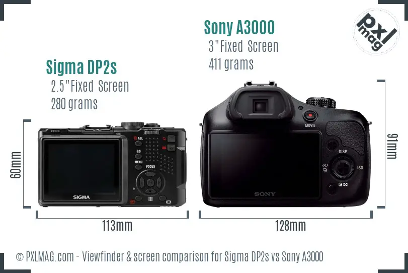 Sigma DP2s vs Sony A3000 Screen and Viewfinder comparison