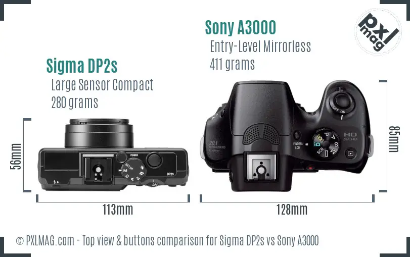 Sigma DP2s vs Sony A3000 top view buttons comparison