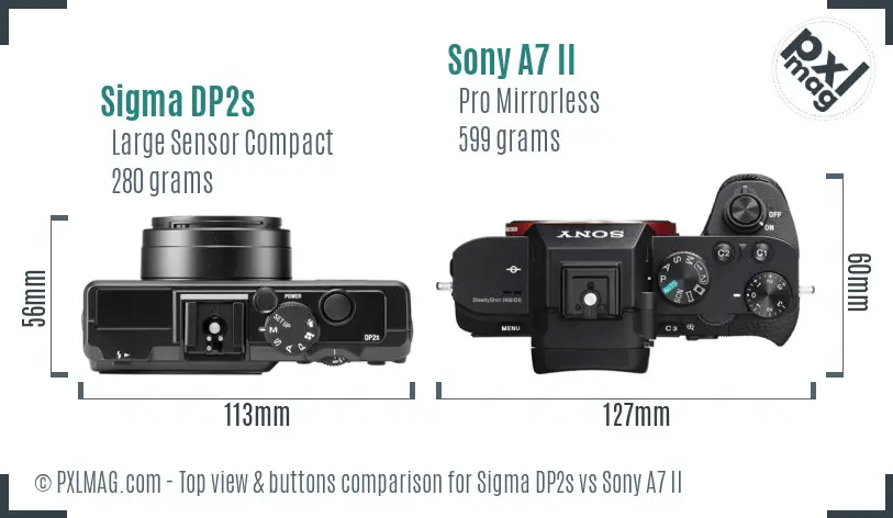 Sigma DP2s vs Sony A7 II top view buttons comparison