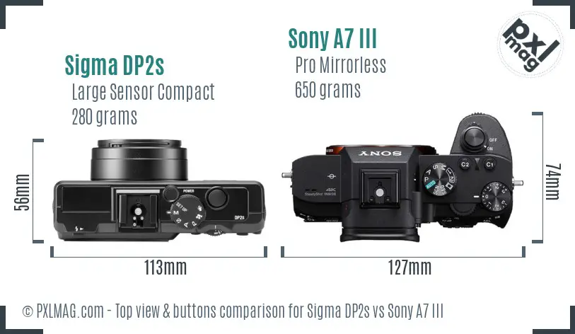 Sigma DP2s vs Sony A7 III top view buttons comparison