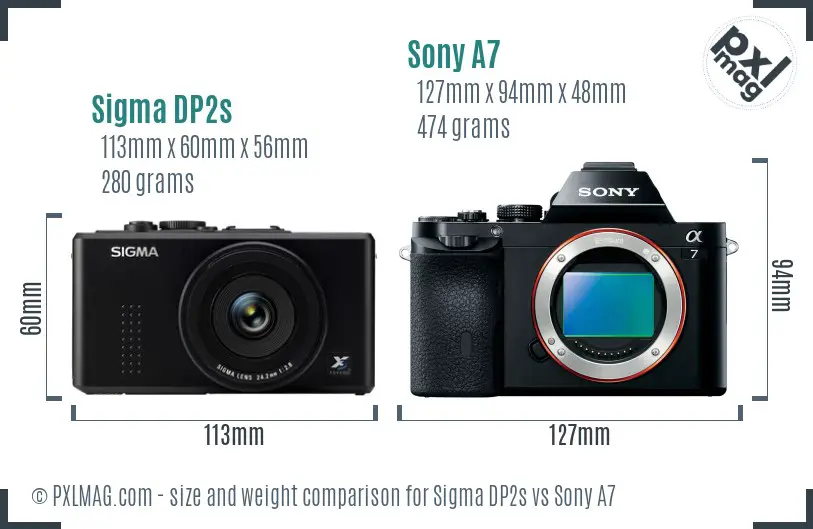 Sigma DP2s vs Sony A7 size comparison