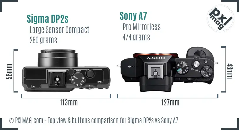 Sigma DP2s vs Sony A7 top view buttons comparison