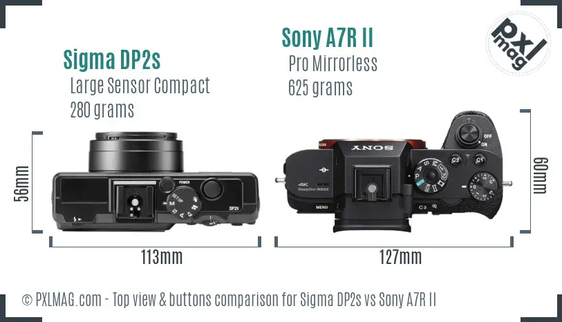 Sigma DP2s vs Sony A7R II top view buttons comparison