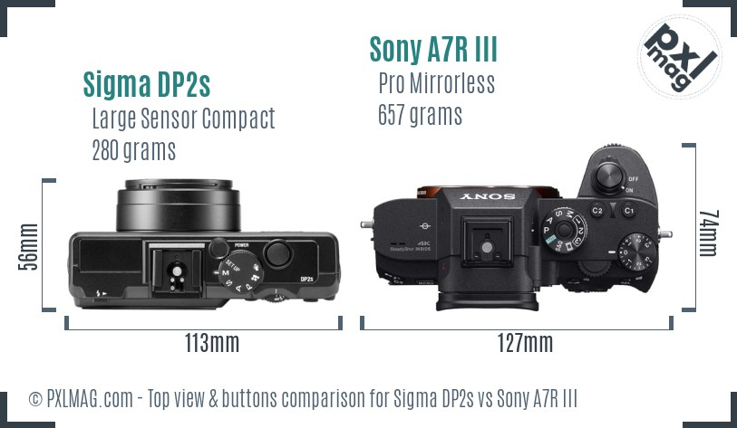 Sigma DP2s vs Sony A7R III top view buttons comparison