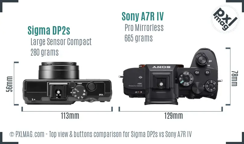 Sigma DP2s vs Sony A7R IV top view buttons comparison Sigma DP2s vs Sony A7R IV top view buttons comparison