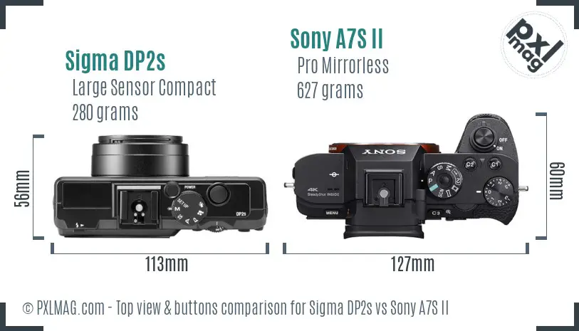 Sigma DP2s vs Sony A7S II top view buttons comparison