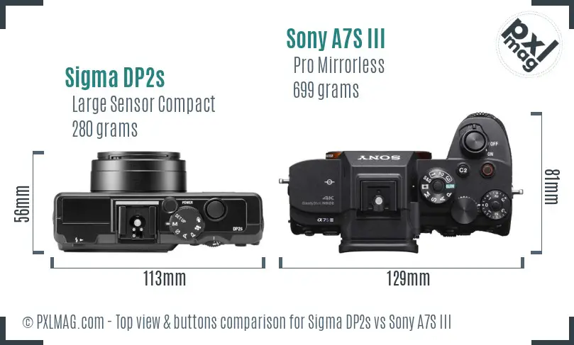 Sigma DP2s vs Sony A7S III top view buttons comparison