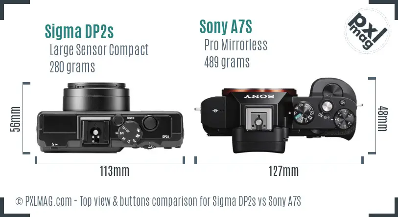 Sigma DP2s vs Sony A7S top view buttons comparison