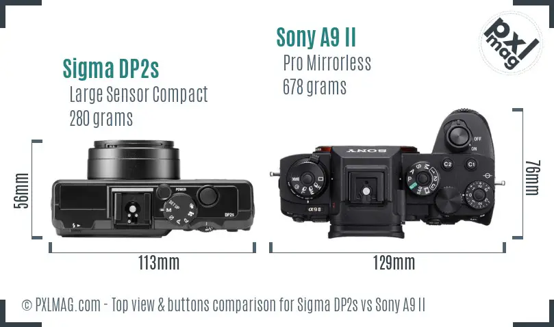 Sigma DP2s vs Sony A9 II top view buttons comparison