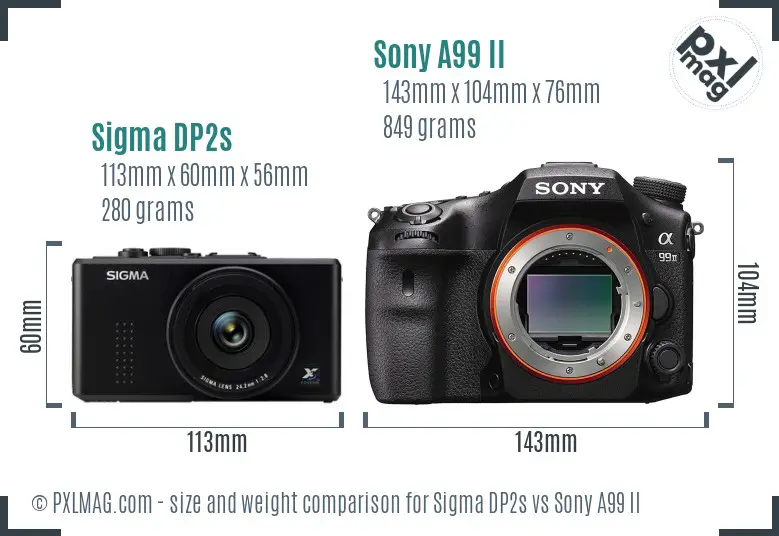 Sigma DP2s vs Sony A99 II size comparison