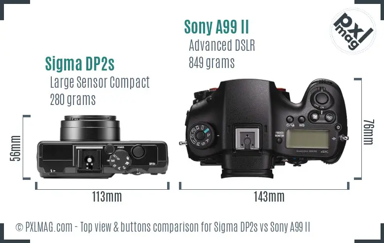 Sigma DP2s vs Sony A99 II top view buttons comparison