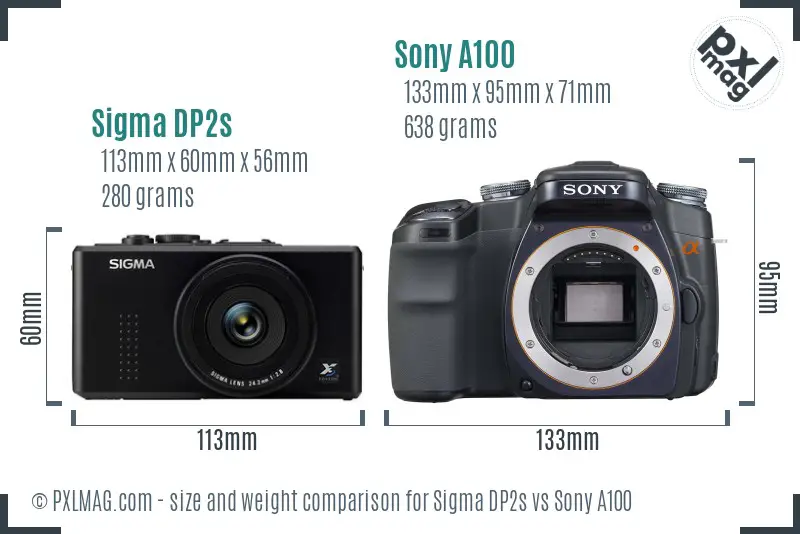 Sigma DP2s vs Sony A100 size comparison