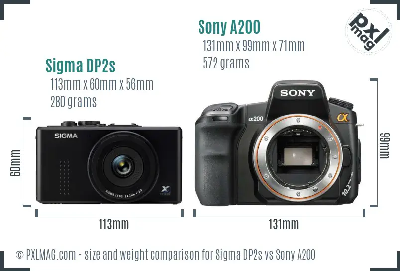 Sigma DP2s vs Sony A200 size comparison