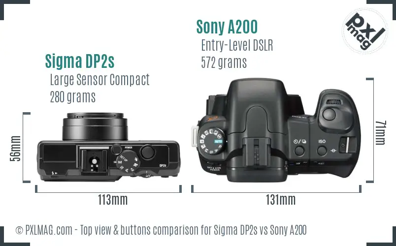 Sigma DP2s vs Sony A200 top view buttons comparison
