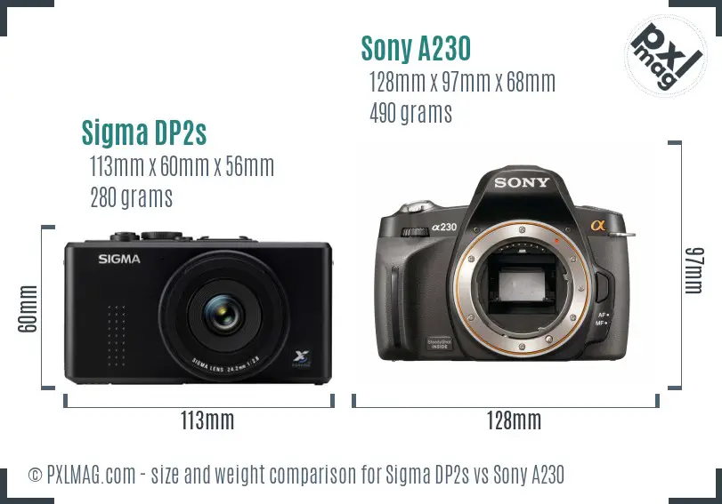 Sigma DP2s vs Sony A230 size comparison