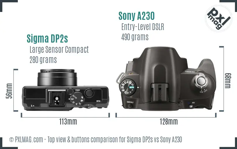 Sigma DP2s vs Sony A230 top view buttons comparison