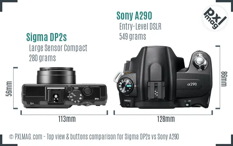 Sigma DP2s vs Sony A290 top view buttons comparison Sigma DP2s vs Sony A290 top view buttons comparison