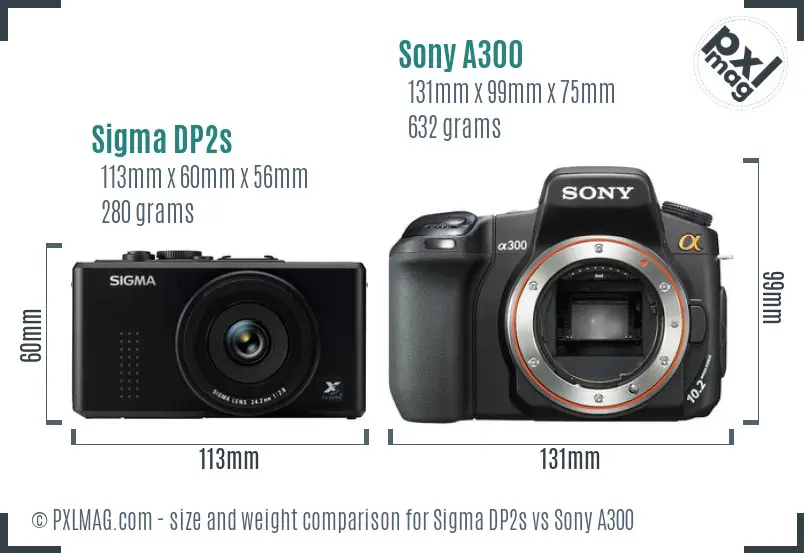 Sigma DP2s vs Sony A300 size comparison