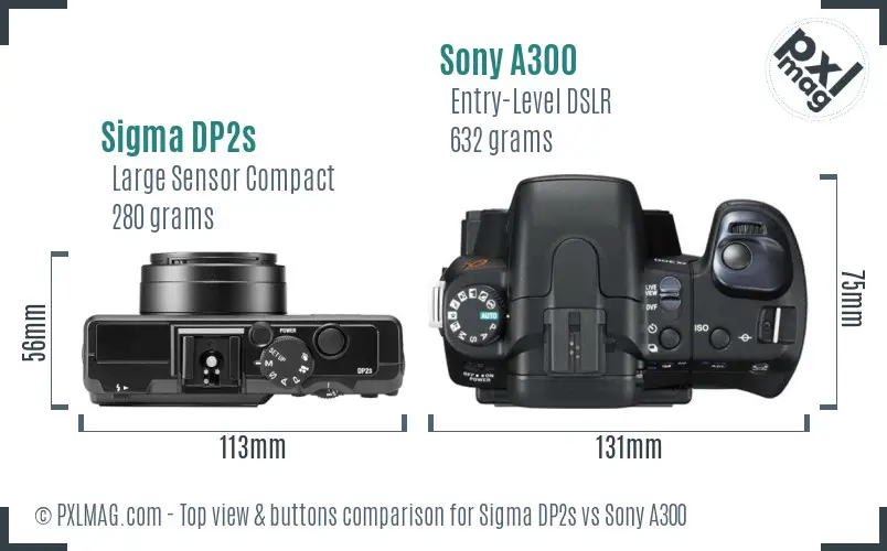 Sigma DP2s vs Sony A300 top view buttons comparison