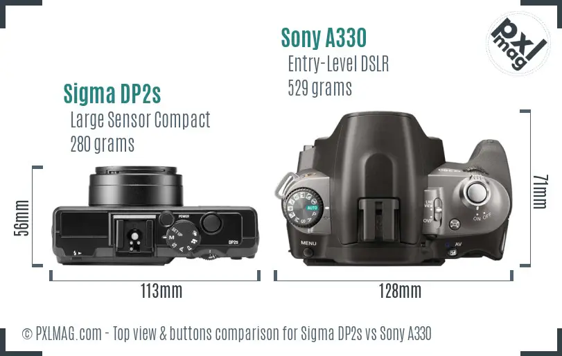 Sigma DP2s vs Sony A330 top view buttons comparison Sigma DP2s vs Sony A330 top view buttons comparison