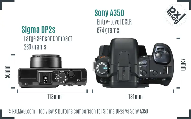 Sigma DP2s vs Sony A350 top view buttons comparison